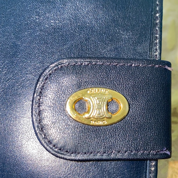 💯AUTHENTIC CELINE TRIOMPHE NAVY BLUE CALF SKIN LEATHER LONG BI-FOLD WALLET - Picture 2 of 15